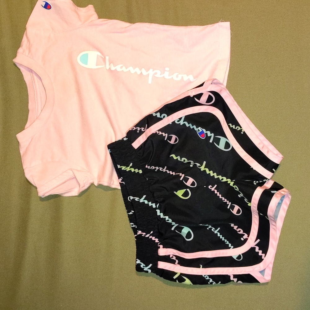 Champion Pink T-Shirt and Black Shorts Set Toddler